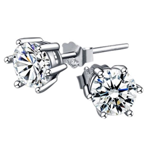 Classic S925 Sterling Silver Six-Prong Crown Stud Earrings Minimalist Rhinestone Earring For Women Men Daily Jewelry Gift
