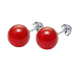Classic S925 sterling silver stud earrings with polished round red agate stones