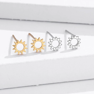 Minimalist 925 sterling silver sunflower stud earrings in gold and silver plating