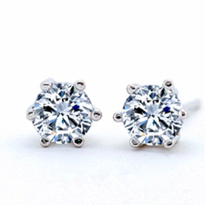 Classic S925 silver six-prong crown stud earrings with round brilliant cubic zirconia