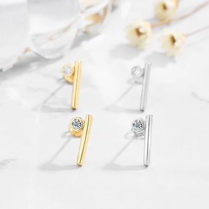 Minimalist 925 Sterling Silver Bar Stud Earrings For Women Tiny Geometric Zirconia Inlaid Gold Platinum Plated Hypoallergenic Everyday Jewelry