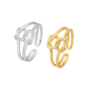 Polierter S925 Sterling Silber Doppelschicht Knotenring verstellbar in Gold und Silber