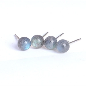 Set of four S925 silver stud earrings featuring round natural labradorite gemstones