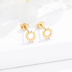 S925 Sterling Silver Sun Stud Earrings Hollow Geometric Gold Plated Minimalist Fashion Jewelry For Women Men Daily Wear Gift