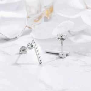 Minimalist S925 sterling silver geometric stud earrings with sparkling round zircon accents