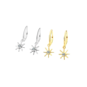 S925 sterling silver star hoop earrings in gold and silver finish with zircon stones