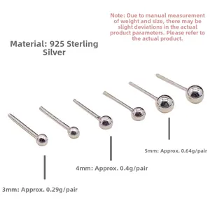Tableau des tailles pour boucles d'oreilles boules en argent 925 en 3mm 4mm et 5mm