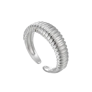 Adjustable S925 sterling silver croissant ring with minimalist textured wave pattern