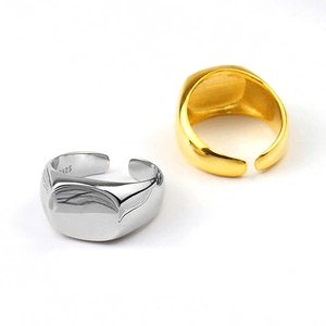 Bague Chevalière Minimaliste en Argent Sterling 925 pour Femmes Hommes Bague Ajustable Ouverte Surface Lisse Polie Bijoux de Mode Cadeau