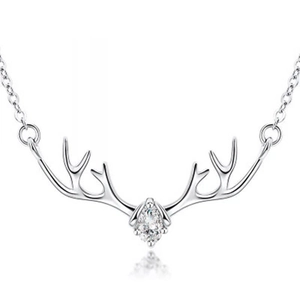 Collier élégant en argent sterling S925 avec pendentif bois de cerf et zircon scintillant