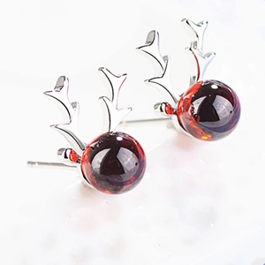 925 Sterling Silver Reindeer Antler Stud Earrings For Women Red Zirconia Christmas Reindeer Animal Earring Jewelry Gift