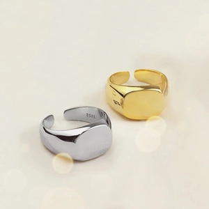 Bagues chevalières ajustables en argent sterling S925 finitions or et argent