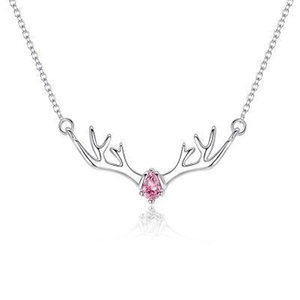 Élégant collier en argent sterling S925 avec pendentif bois de cerf et gemme rose poire