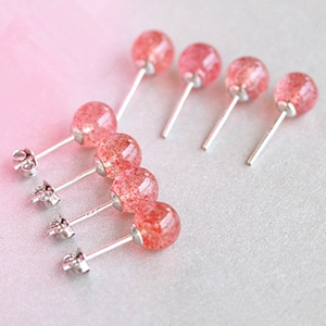 Boucles d'Oreilles Clous Quartz Fraise Rond Avec Tige Argent Sterling 925 Rose Pierre Naturelle Bijoux Mode Cadeau Femme