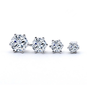 Classic S925 silver six-prong stud earrings set with clear round cut cubic zirconia