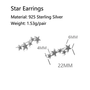 Elegant 925 sterling silver star-shaped stud earrings for women with 22mm length