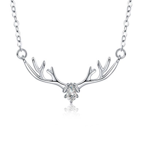 Collier en argent sterling S925 avec pendentif en bois de cerf et zircone étincelante