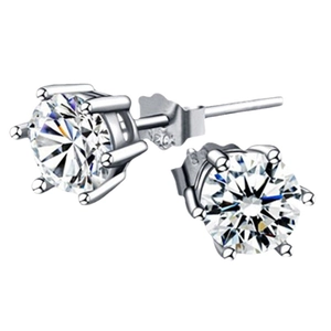 Classic S925 sterling silver six-prong stud earrings with round brilliant zircon stones