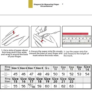 Guía de tallas para anillo de plata 925 con instrucciones de medición del dedo