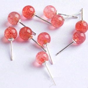 Boucles d'oreilles en argent 925 avec perles rondes en cristal fraise rouge naturel
