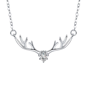 Élégant collier bois de cerf en argent S925 avec une pierre précieuse en forme de poire