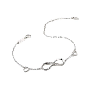 Elegant 925 sterling silver infinity bracelet with heart charms and cubic zirconia stones