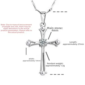 Classic 925 sterling silver cross pendant necklace with 4mm sparkling cubic zirconia