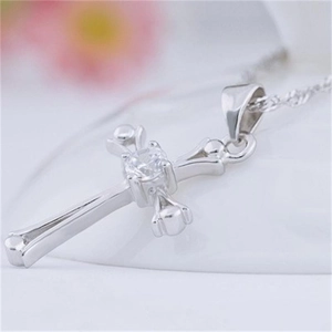 Classic 925 sterling silver cross pendant necklace with a brilliant round zircon stone