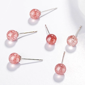 Set of six S925 sterling silver strawberry crystal stud earrings on white background