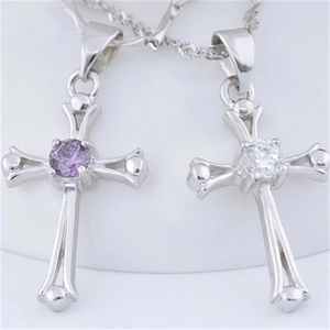 925 Sterling Silver Cross Pendant Necklace Trendy Rhinestone Inlaid Geometric Chain Jewelry For Couples Women Men Gift