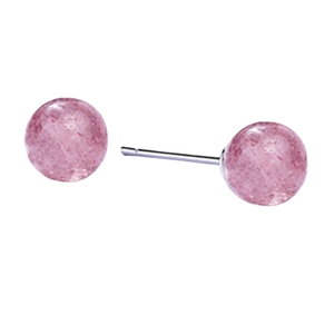 Boucles d'oreilles minimalistes en argent S925 avec cristaux de quartz fraise rose naturels