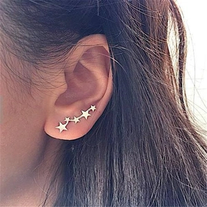 Chic S925 sterling silver gold star ear crawlers featuring multiple size stars