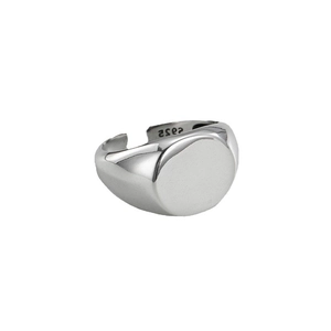 Bague chevalière réglable en argent sterling S925 poli avec surface plane pour couples
