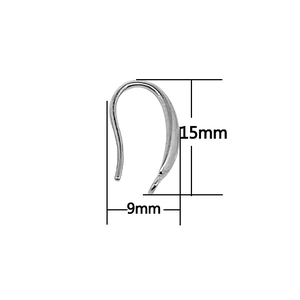 S925 sterling silver earring hooks with 15mm by 9mm dimensions on white background