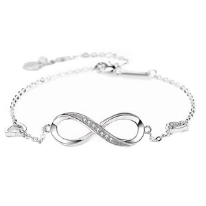 Elegant 925 Sterling Silver Infinity Heart Bracelet For Women Sparkling Rhinestone Inlaid Adjustable Chain Jewelry Gift