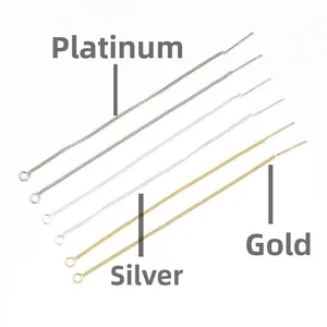 Detail of S925 sterling silver earring threads in white gold, plain silver, and gold finishes