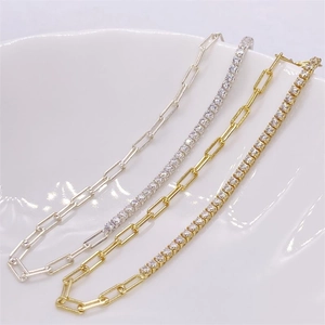 Bracelets scintillants en argent sterling S925 avec zircons et maillons trombone