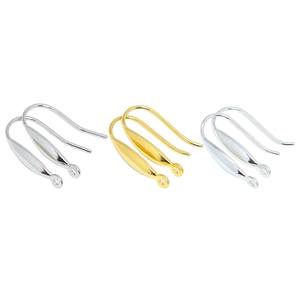 Polished S925 sterling silver earring hooks with willow leaf metal plate in silver and gold
