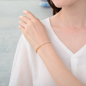 Bracelet S925 en Argent Sterling avec Zirconia Patchwork pour Femme Or Argent Plaqué Chaîne Tennis Trombone Bijoux