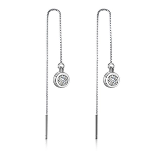 925 Sterling Silver Zirconia Long Tassel Ear Threader Earrings Minimalist Round Cubic Zirconia Dangle Drop Jewelry For Women