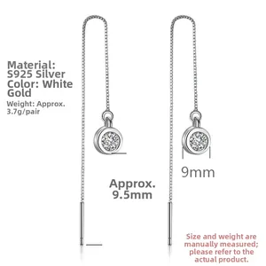 Detail of S925 sterling silver drop earrings with 9mm clear cubic zirconia stones