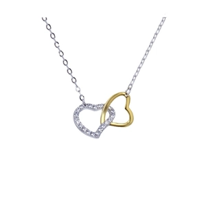 S925 Sterling Silver interlocking double heart pendant necklace with gold finish and zircon