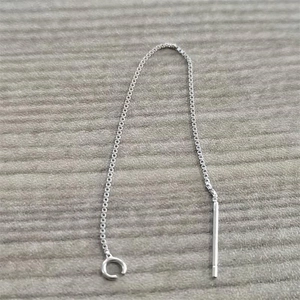 Detail of S925 sterling silver box chain threader earrings with open ring attachment