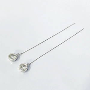 Detail shot of S925 sterling silver long tassel earrings with sparkling cubic zirconia
