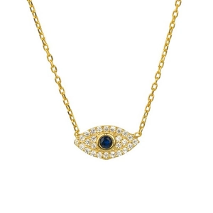 Elegante goldene S925 Sterlingsilber Halskette mit blauem Auge und weißen Kristallen