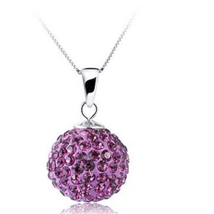 S925 silver necklace featuring a purple crystal paved ball pendant on a fine chain