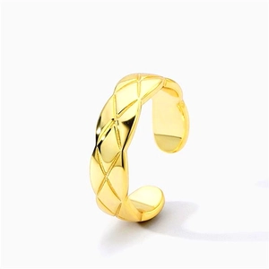 925 Sterling Silver Quilted Open Ring For Women Men Minimalist Geometric Adjustable Couple Ring Trendy Jewelry Gift