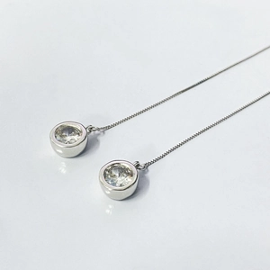 Detailed close-up of S925 sterling silver tassel earrings with round sparkling zircon