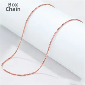 Macro shot of rose gold plated S925 sterling silver box chain necklace with smooth texture