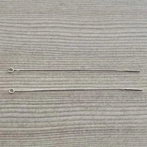 Detail of S925 sterling silver box chain threader earrings with open loop for DIY jewelry